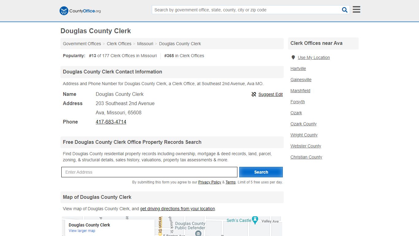Douglas County Clerk - Ava, MO (Address and Phone)